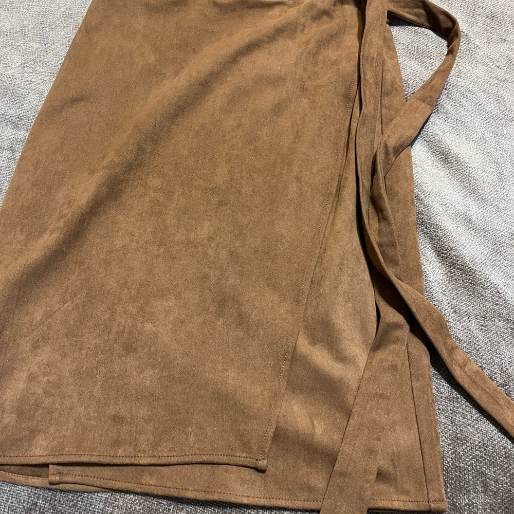 Lulus Light Brown Suede Wrap Skirt - Size Medium